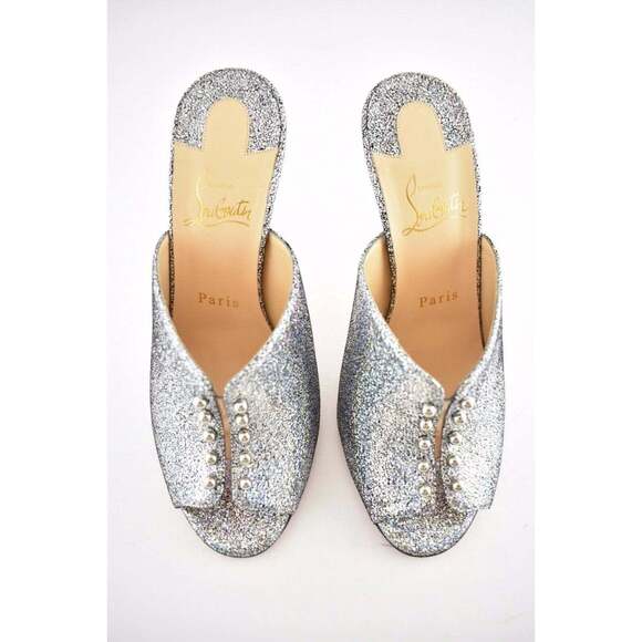 Christian Louboutin Predumule 100 Silver Nappa Mica Backless Mule Heel Pump 36.5 - Picture 7 of 12